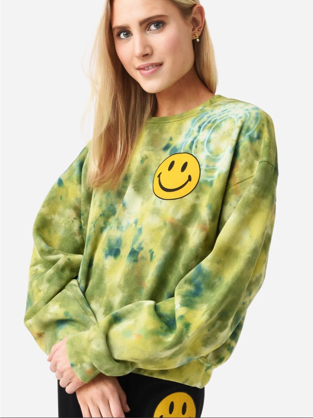 Aviator Nation Hand Dyed Smiley 2 Crew Sweatshirt In Green/Yellow, XL